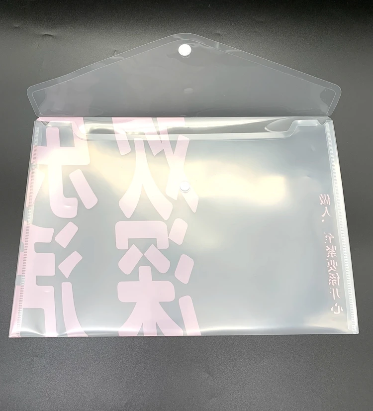 Custom Clear Office supplies A4 Size PP Envelope Snap Button File Folder with Snap Button