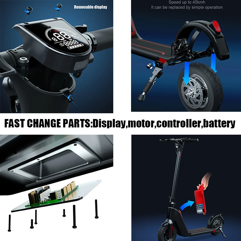 2023 High Quality Crownwheel Powerful Removable battery 48V 10Ah 10inch 1000W electric Scooter