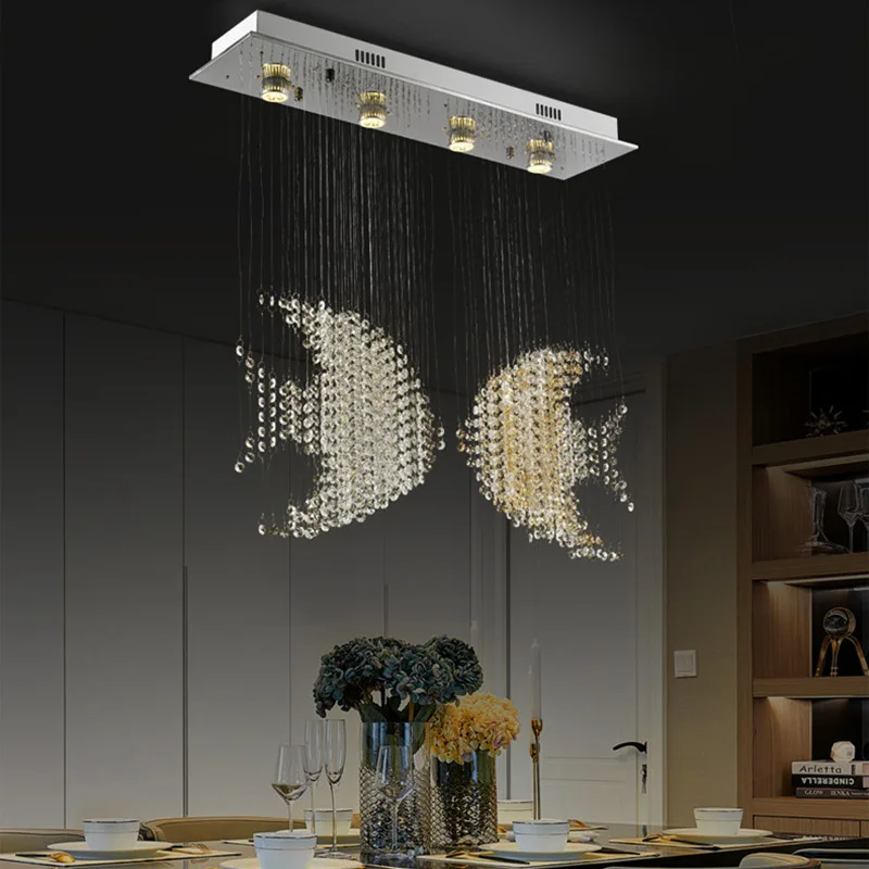 Style Raindrop Square Top High Grade Hanging Led Clear Glass Turkish Fish Shaped Home Decor Luxury K9 Small Crystal Chandelier