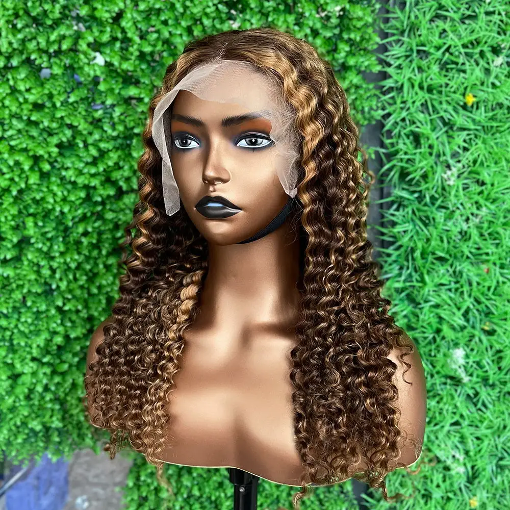 Highlight Color and 4/27 Color 150 Density Water Wavy Lace Frontal Wig, 4/27 Brazilian Virgin Human Hair Lace Front Wigs