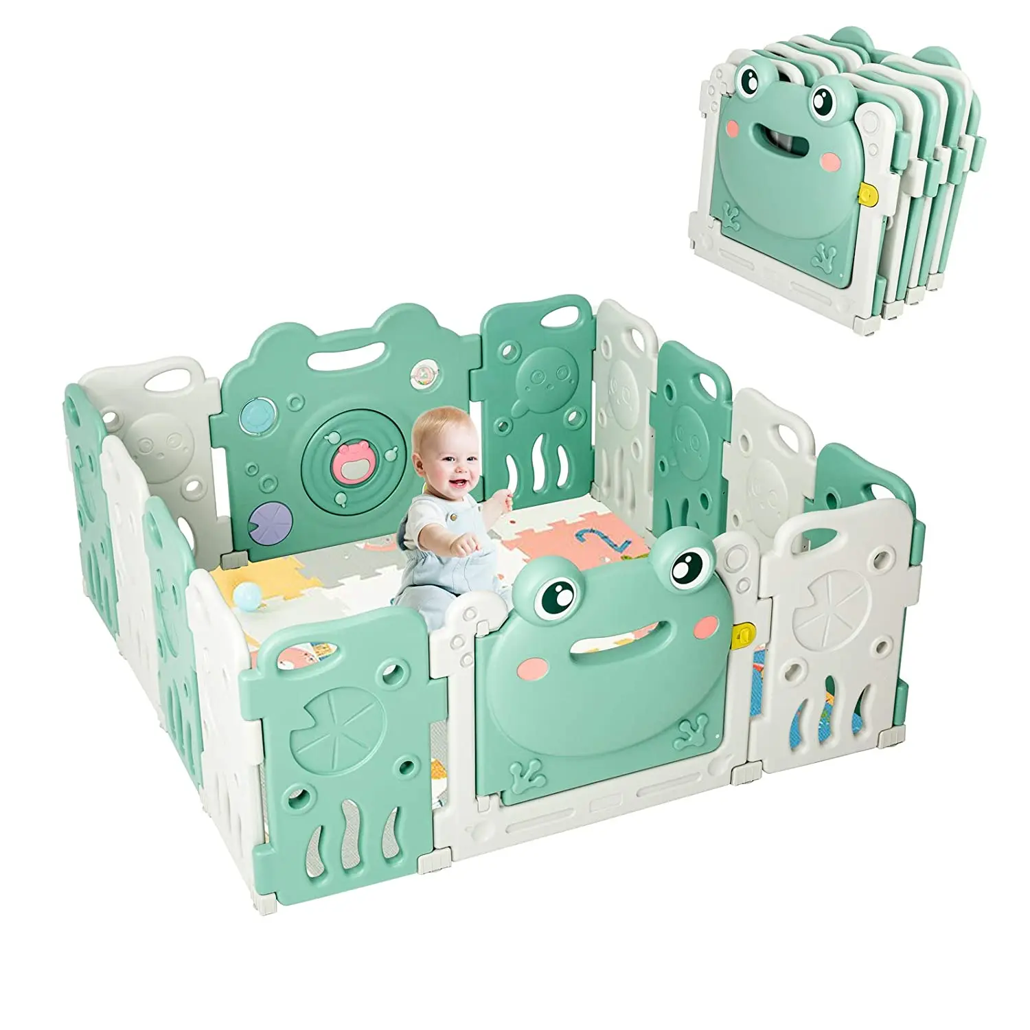 ABST Factory Frog Style HDPE Material EN 71 Report 14 Panels Plastic Fences Kids Entertainment Center Baby Playpen