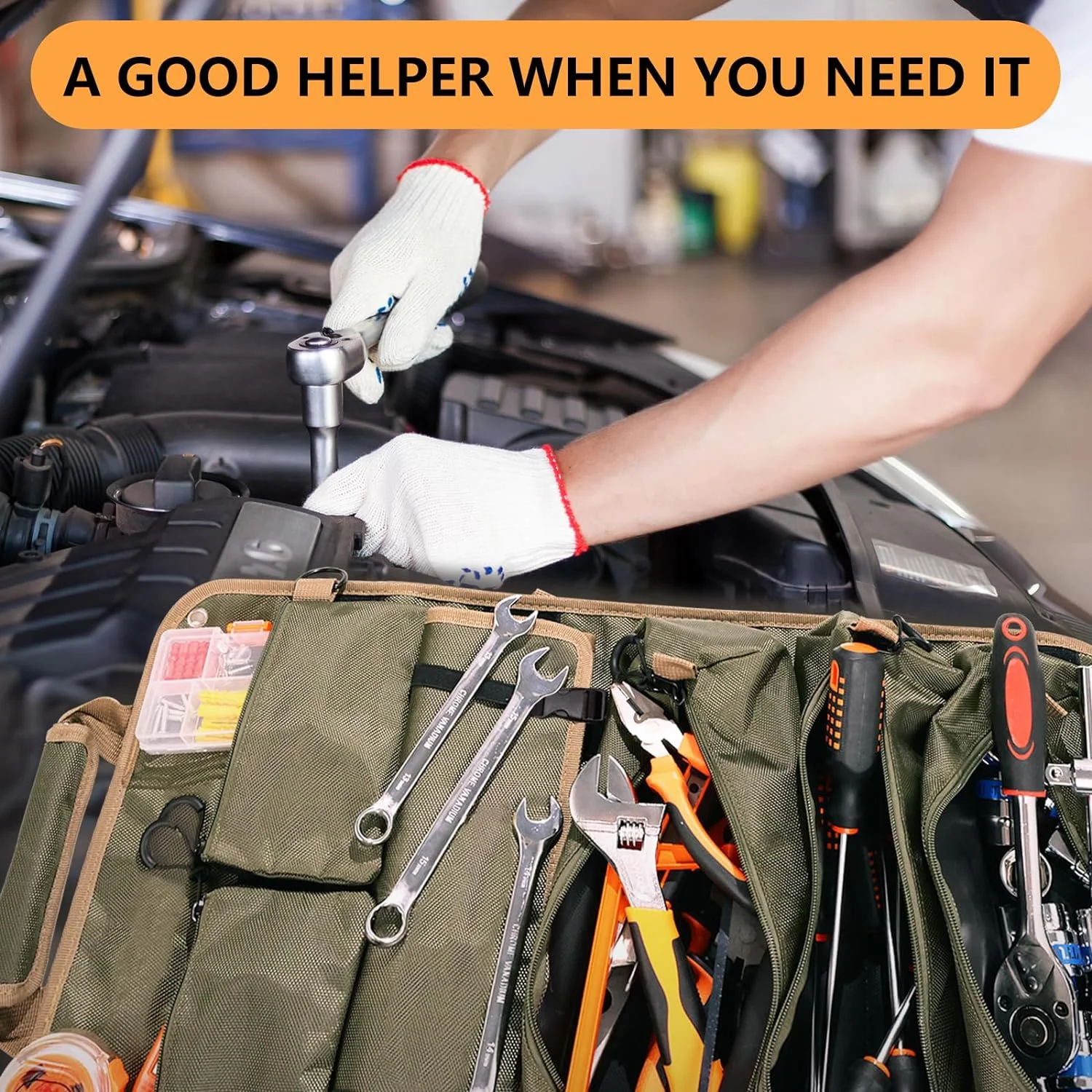 Large Detachable 3-Pouch Electrician Heavy Duty Organizer 14-Pocket Wrench Tool Roll Bag & 2 Small Storage Bags Gift Men/Dad/Him