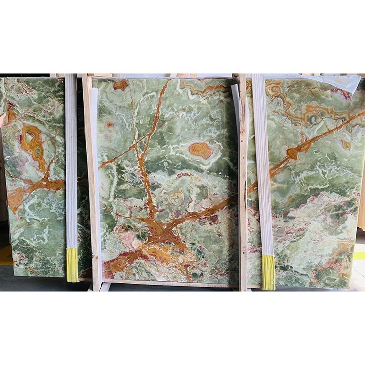 Natural Stone Dining Marble Table Top Translucent Green Onyx Slabs