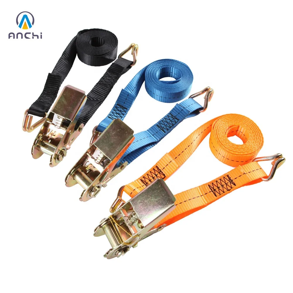 25mm 4m car and motorcycle ratchet lashing tie down straps with double J hooks 1500lbs