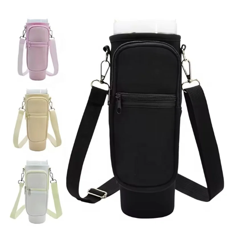 New Eco-friendly large phone pocket neoprene 40oz water bottle sleeve tumler cup carrier holder sling bag with handle strap