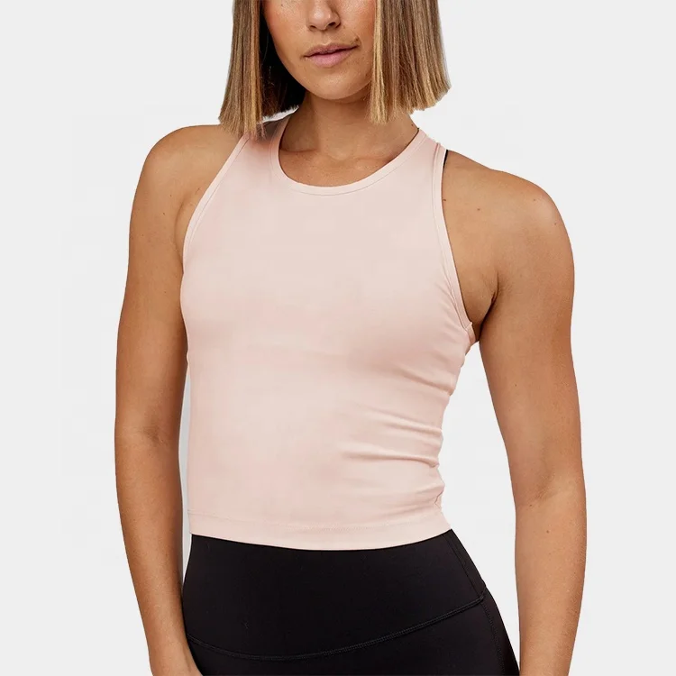 Customized Quick Dry Running Racerback Crewneck Plain Essential Gym Tank Top Fashionable Skinny Nylon Elastane Tank Top Women