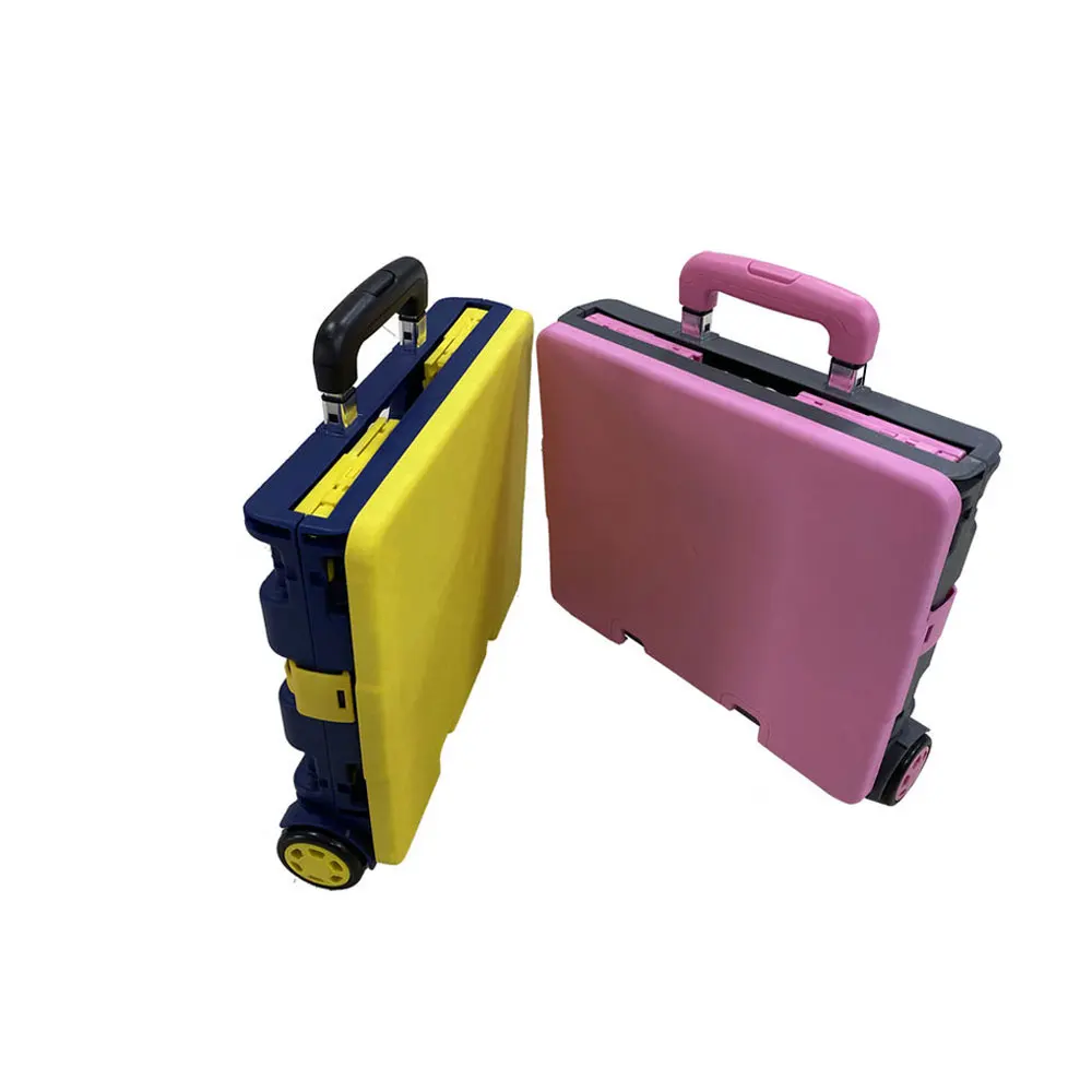 Folding grocery trolley shopping cart portable container cart shopping cart outdoor camping box with 2 wheels plastic trolley