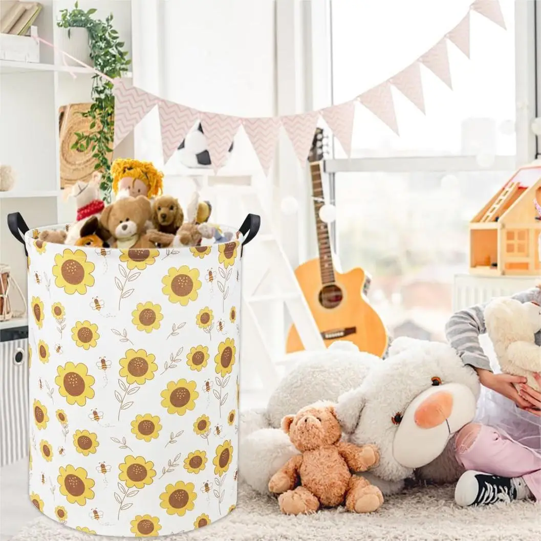 100% Natural Linen Laundry Hamper Laundry Basket with Long Handles Large Round Laundry Basket