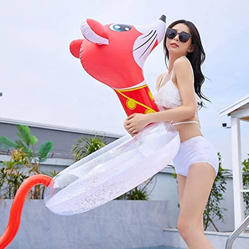 heavy duty PVC inflatable Chinese glitter zodiac rat swimming tube sparkle mouse beach swim ring pool floaitng