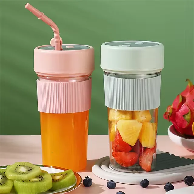 Rechargeable Portable Blender Fruit Juice Mixer usb Wireless Fruit Smoothie Six Blades Juicer Cup with Silicone Straw