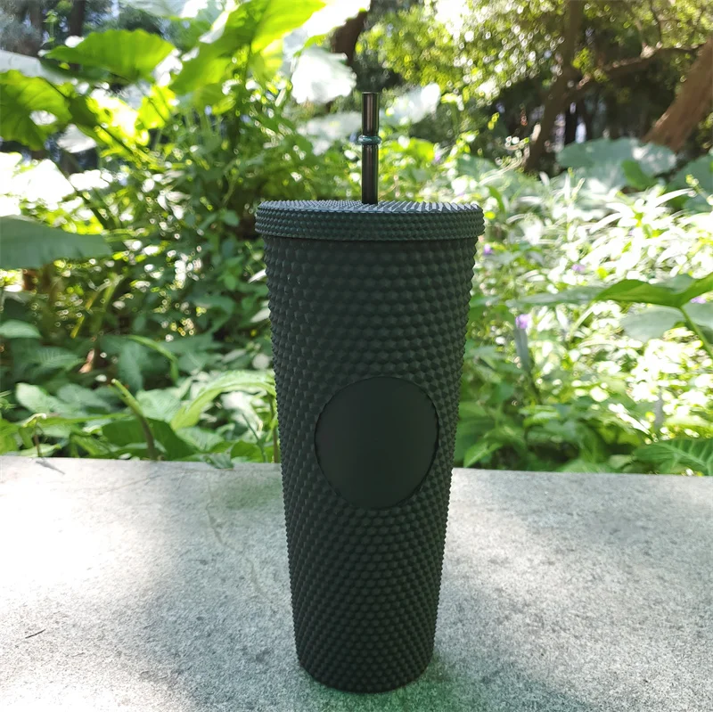 24oz Star Buck Fashion Diamond Radiant Goddess Straw Durian Cup Summer Holiday Cold Cup Tumbler Double Layer Plastic Cup