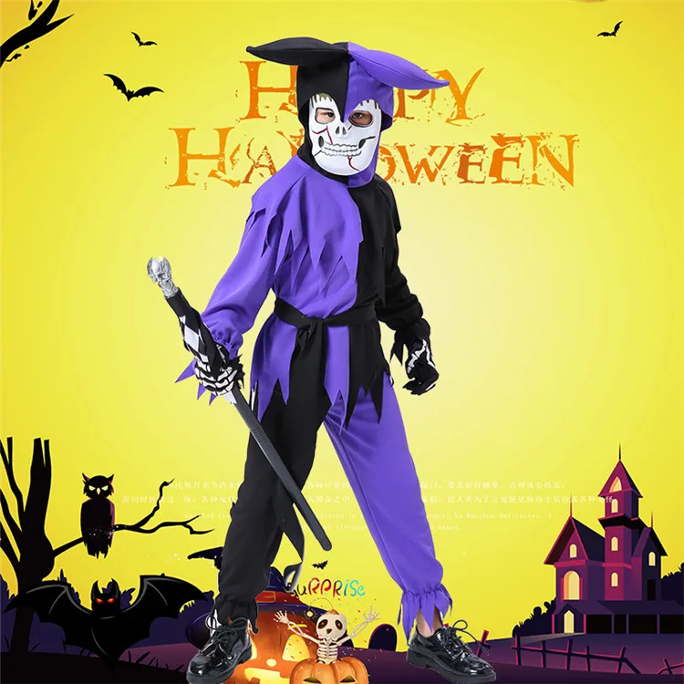 horror children pretend to be a skeleton ghost costumeHalloween costume