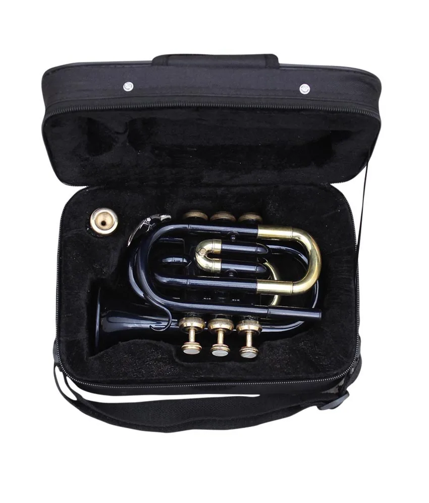 NASIR ALI NEW PROFESSIONAL BB  PITCH  BLACK POCKET TRUMPET PREMIUM QUALITY WITH INCLUDE HARDCASE AND MOUTH PIECE