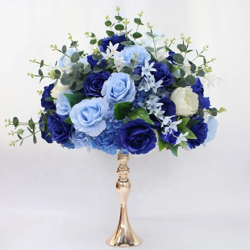 Blue White Peony Hydrangea Artificial Flower Table Runner Party Wedding Backdrop Centerpiece Decor Rose Floral Ball