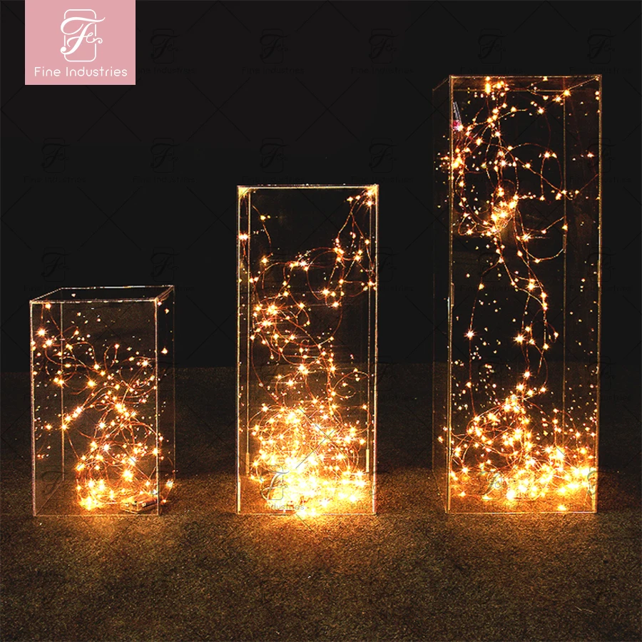 New Design Wedding Decoration Props Acrylic Dessert Table Set Buffet Cake Snack Display Stand Square Cylinder Plinth