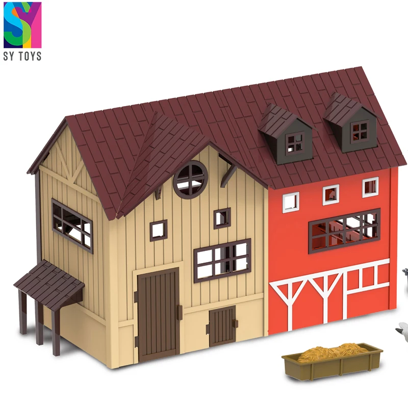 SY 12pcs Happy Farmer Toys Set With Mini Animal Toy Model With Mini House Plastic Toy Farm For Kids