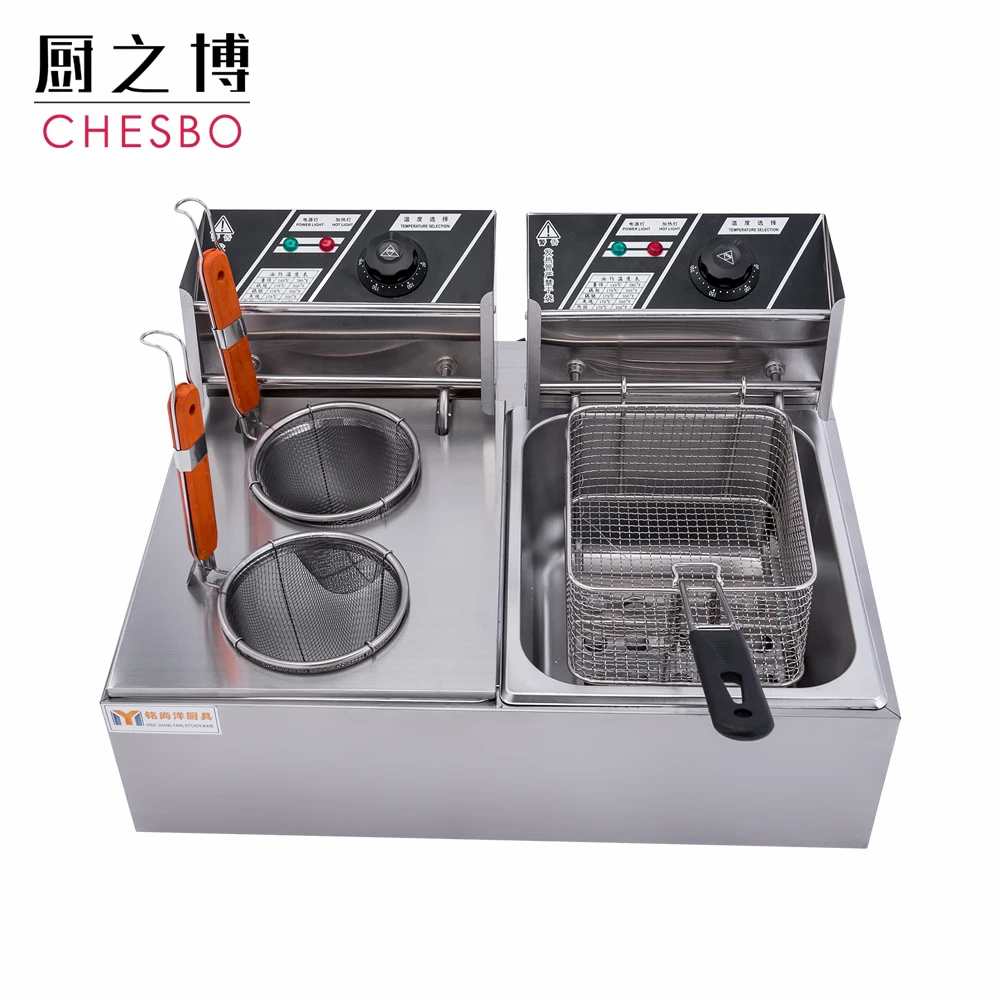 Equipment Dual Tank Generic 5000W 12 Liter 2 Holes 1 Basket Electric Countertop Pasta Cooker Noodles Machine French fries fryer