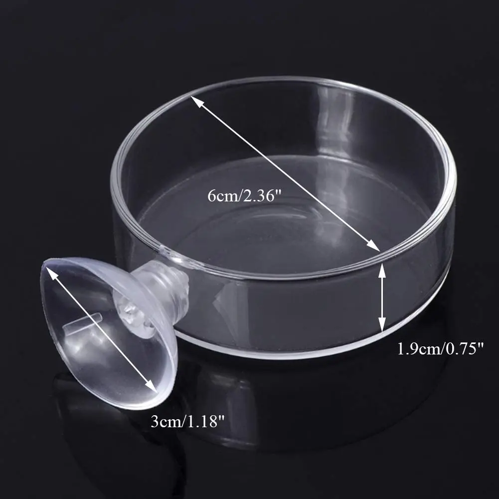 65mm Aquarium Shrimp Food Feeder Dish, Glass Round Fish Tank Feeding Bowls Clear Dishes with Suction