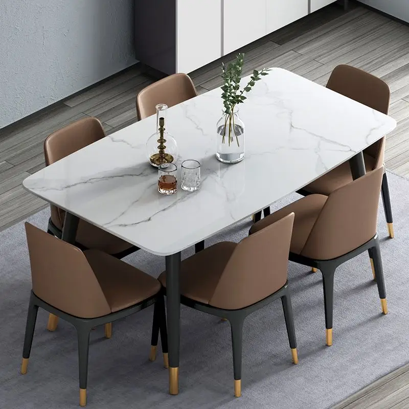 Italian modern minimalist light luxury home hotel dining room marble custom dining table and chair combination furniture set