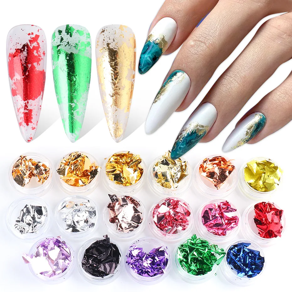 DIY 16 Colorful Retro Aluminum Foils Decals Flake Stickers Irregular Nail Art Decorations
