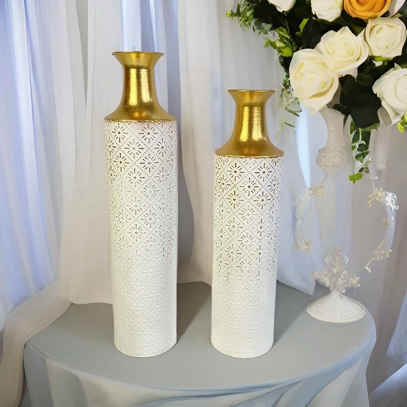 Lander French Country Elegant Gold Floor Metal Table Vase Decor Flower Pot