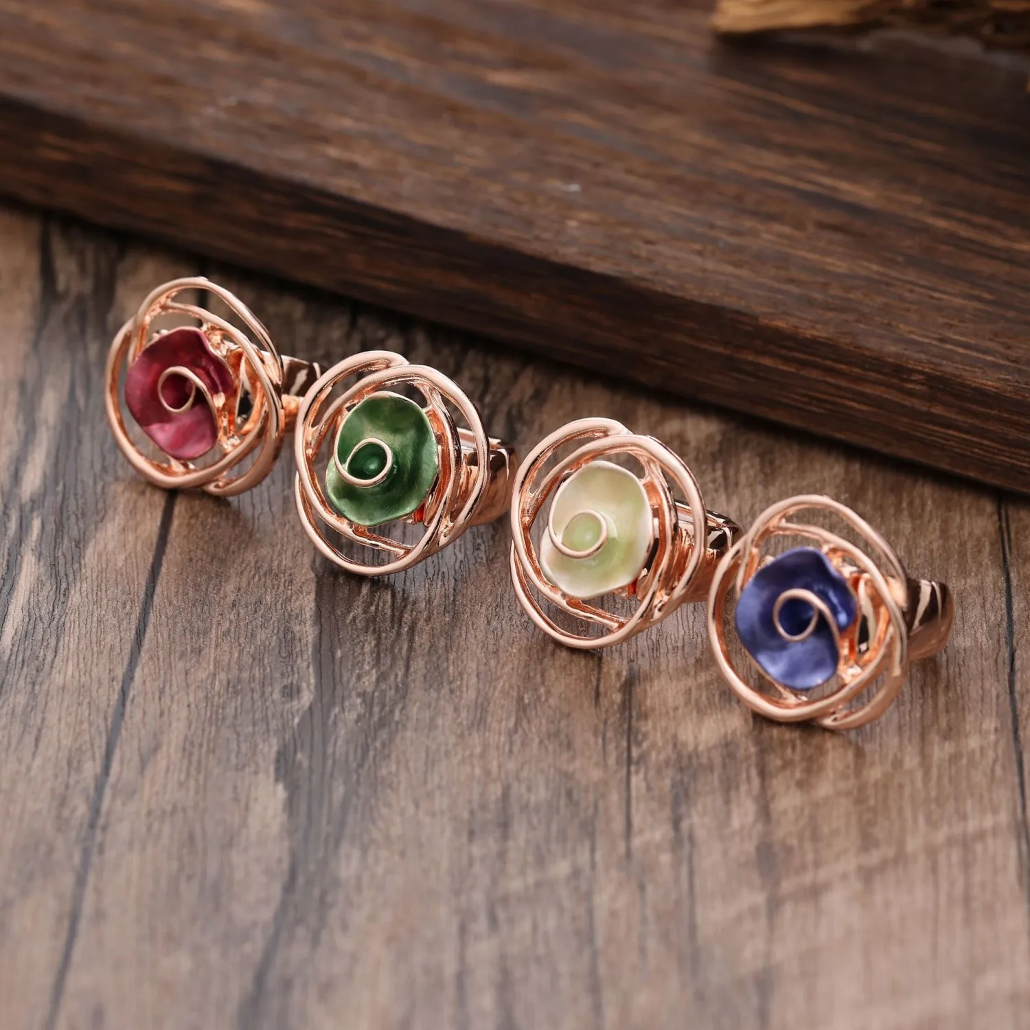 Luxury Women Rose Flower Rings Vintage Adjustable Rings Jewelry Women Colorful Enamel Rings