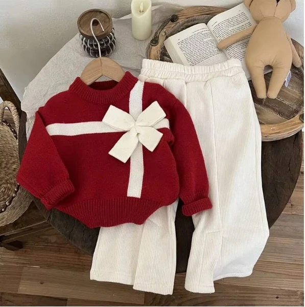 Детская одежда Весна-Осень Корейская версия для девочек 90% хлопковый утепленный трикотажный свитер пуловер вязаный топ детская