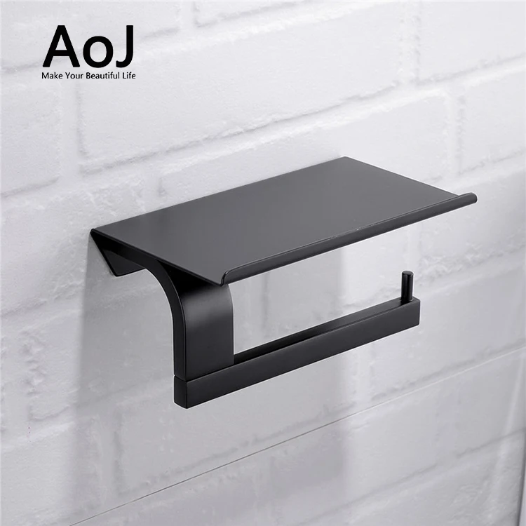 Wall mounted bathroom accessories set mobile phone shelf black toilet paper holder