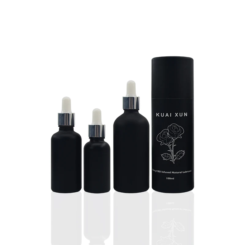 Screen printing skincare serum bottle 1oz 2oz 100ml 30ml matte black tincture dropper glass bottle with box