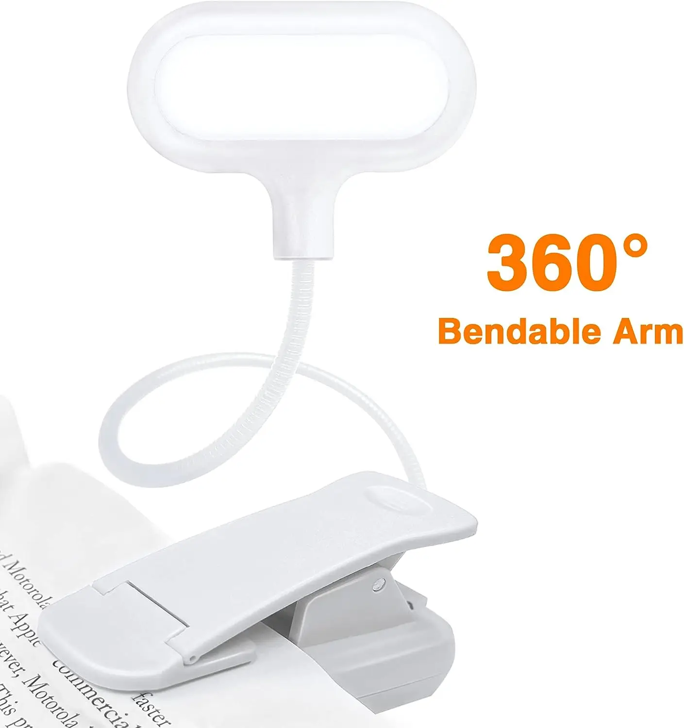 LOHAS LED Clip On Read Lights 4 Brightness Dimmable Design White Color Usb Rechargeable Book Clip Lights for Reading