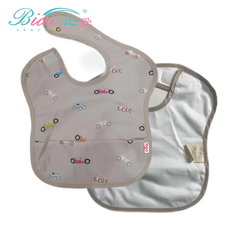 Customized Baby Bibis Pu Outlet New Fabric Pu Baby Sleeveless Bibs Easy To Clean Waterproof Apron For Feeding Drawing Playing