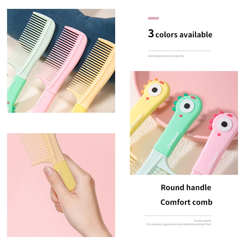 LMLTOP Wholesale custom logo mate hair comb styling soft comb teeth with cute dinosaur soft rubber handle abs hair comb SY751