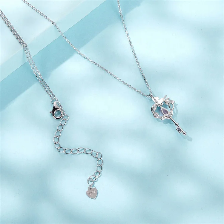 Youchuang hot sale key dainty pink zircon girls necklace Gift heart pendant 925 silver engraving valentine butterfly necklaces
