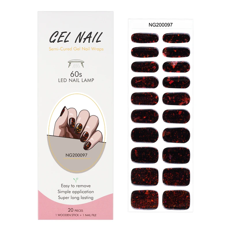 Uv gel Hot Sell Semi Cured Wraps Long Lasting Gel Nail Stickers New Arrival Styles Nail Gel Wraps With Uv Lamp