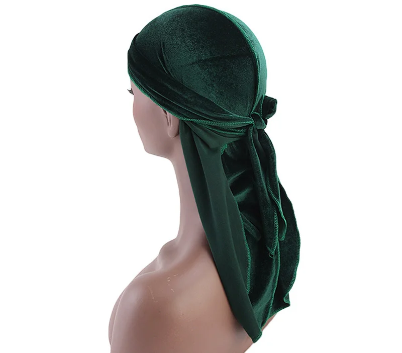 Custom Men Velvet Durag with Long Tail Silky Durag Headwraps for 360 Waves