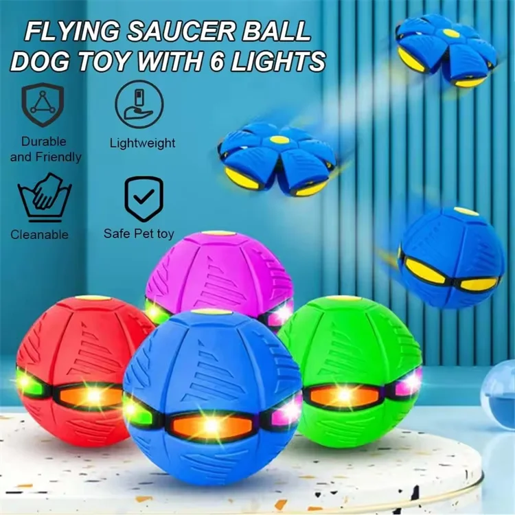 Custom Durable Rubber Tooth Cleaning Outdoor LED Flying Throw Disc Magic Ufo Ball Interactive & Movement Dog Pet Chew Toys