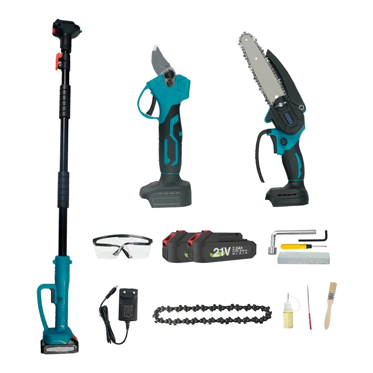 Original factory lithium battery powered 2000mAh long reach high branch extension telescopic pole cordless chainsaw tree pruner