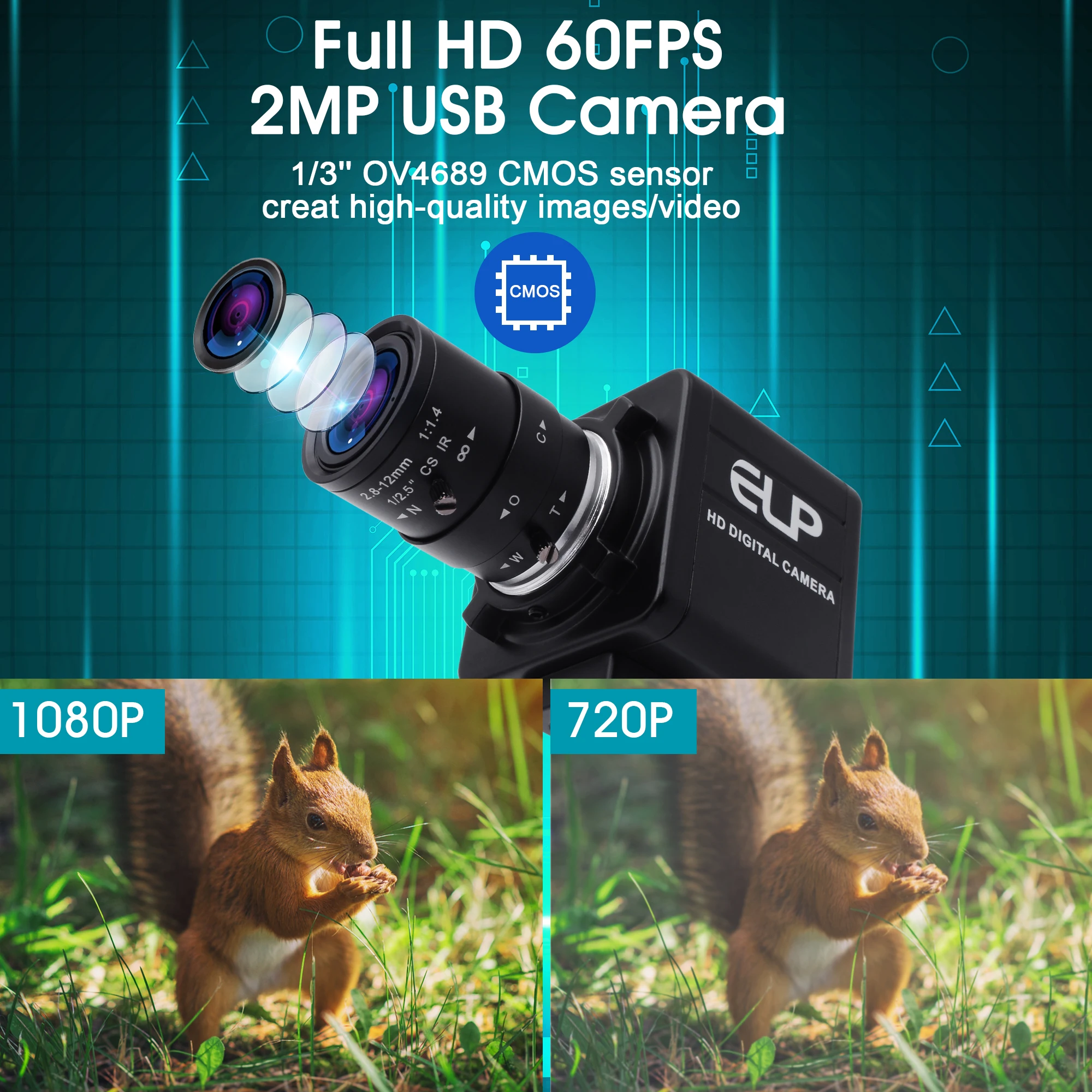 Высокоскоростная USB-камера ELP 2MP OV4689 260FPS 640*480 120FPS 1280*720 60FPS с объективом ручным зумом 2 8-12 мм CMOS USB
