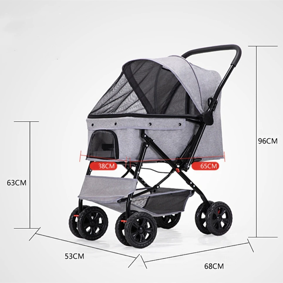 Pet Stroller for Medium Small Dogs Cats Quick-Folding Portable Travel Cat Dog Stroller with Storage Basket and Cup Holder
