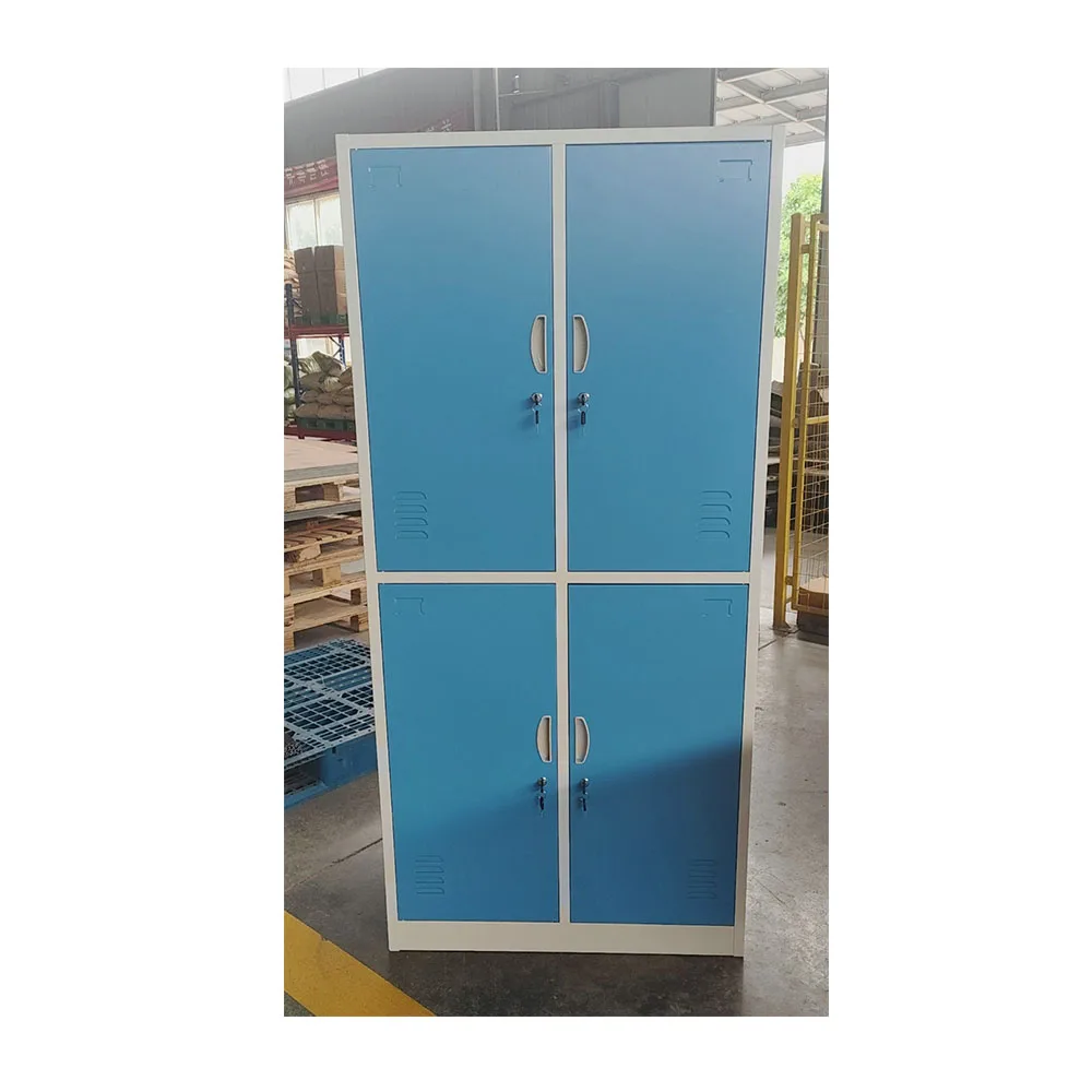 office 2 tier 4 compartments metal locker  blue vertical lockable bedroom metal wardrobe cabinet gym lockers