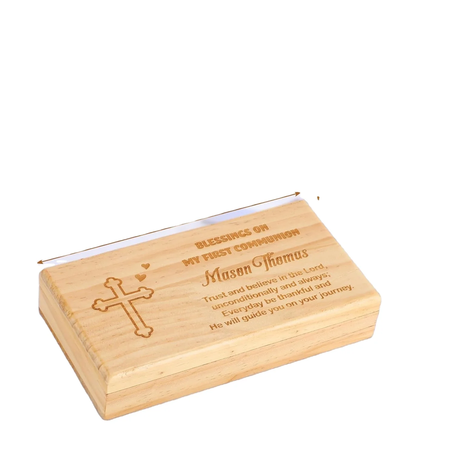 Wooden Engraved First Communion Valet Cross Rosary  Box for Rosary Beads, Keepsakes, Small Jewelry