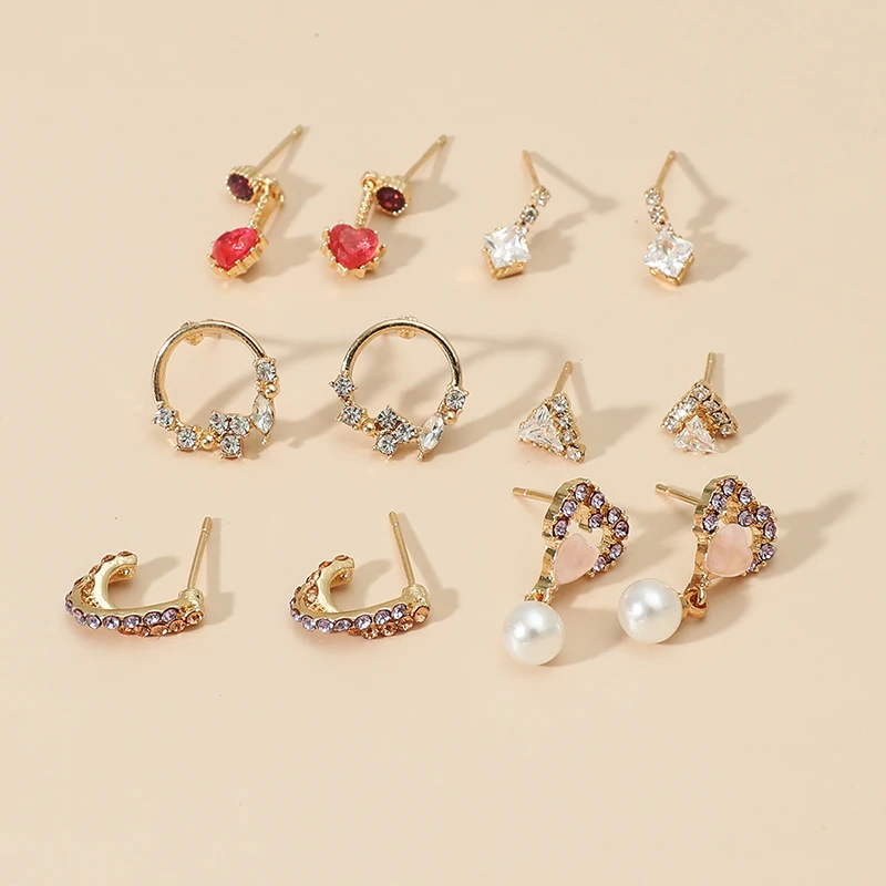 2021 New Arrival Minimalist Heart Earrings Stud Plastic Pearl Gold Plated Studs Earring For Women Set