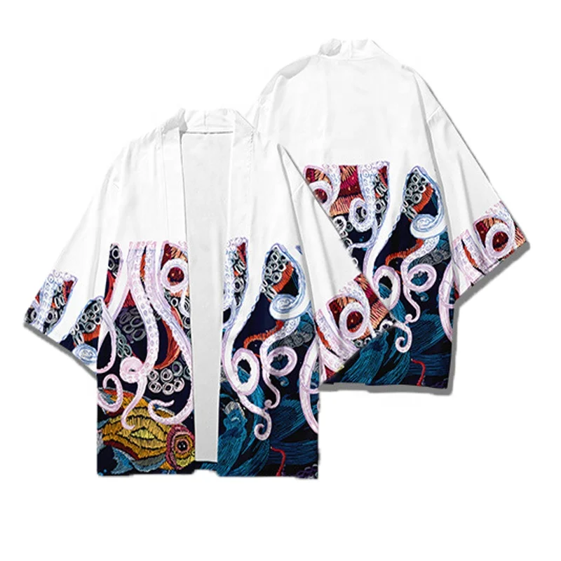 Plus Size Octopus Print 2023 Summer Chic Loose Japanese Streetwear Cardigan Women Men Harajuku Kimono Cosplay Top Shirts Yukata