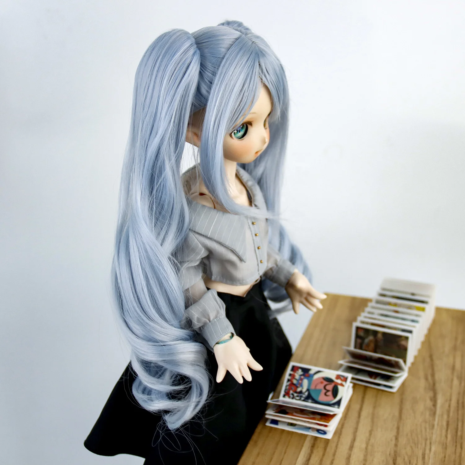 Doll hair tress long pigtails light blue with bangs doll hair fit for BJD 1/3 60CM doll wigs