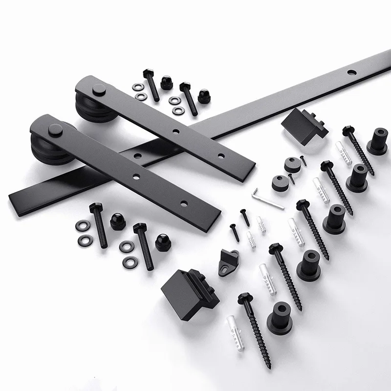 Modern Custom Door Hardware Black Color Sliding Wood Barn Door Hardware Kit