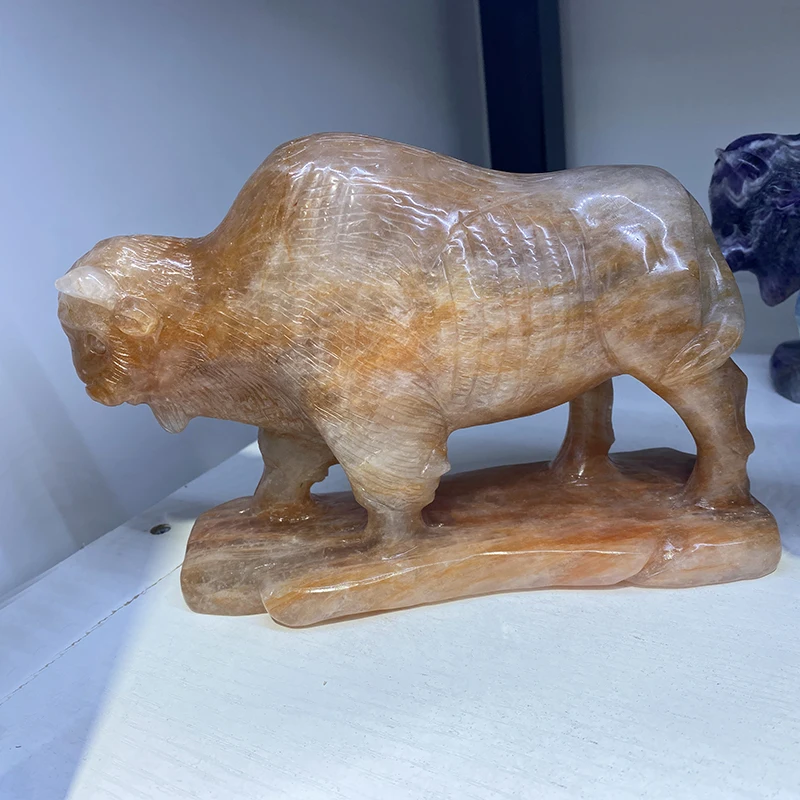 High Quality crystal buffalo hand carved Natural sodalite stone yak Carving Craft for decoration