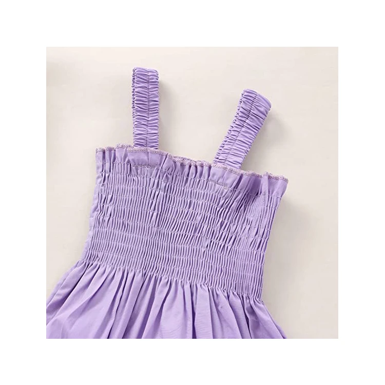 Summer Baby Girls Sleeveless Suspender Design Pleated Cotton Ruffled Hem Romper With Headband