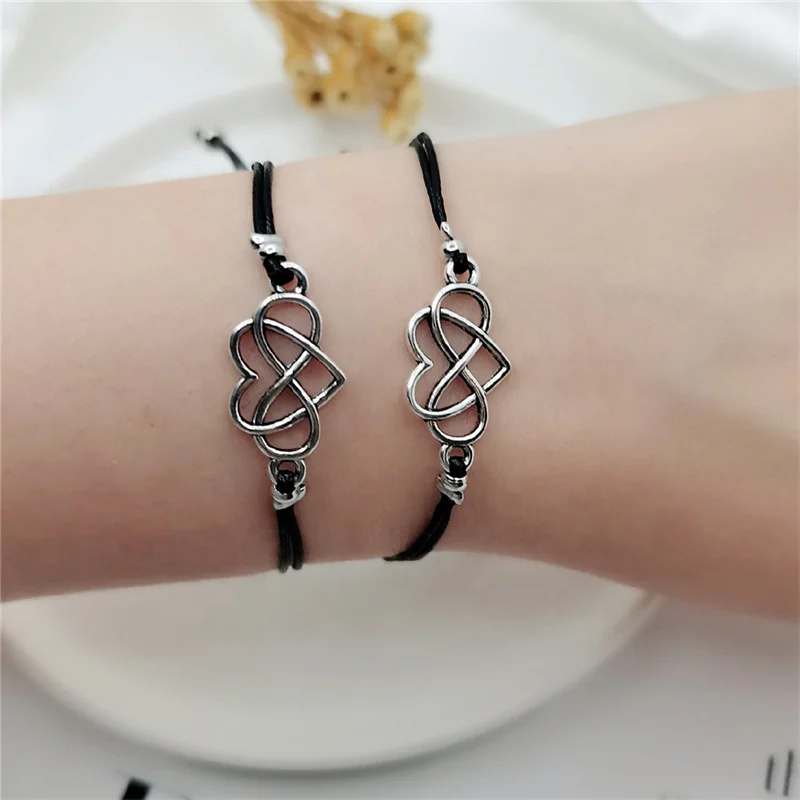 Popular Silver 8 word Bracelet Metal Love Heart Bracelet for Couple Best Friend Birthday Party Jewelry Gift Set