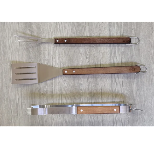 3PCS Popular Stainless Steel Barbecue Tools Set Including BBQ Spatular Fork And Food Tong For Camping