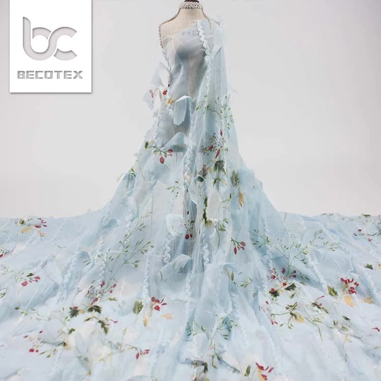 Digital Printed embroidery fabric 3D floral Chiffon Printed Fabric for dresses
